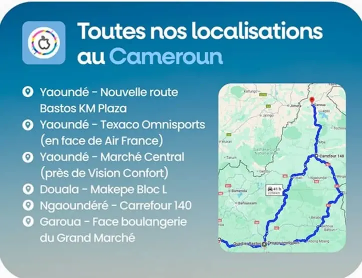 Nos points de vente Apple Store 237 au Cameroun Localisation des boutiques Apple Store 237 à Douala, Yaoundé, Garoua et Ngaoundéré au Cameroun